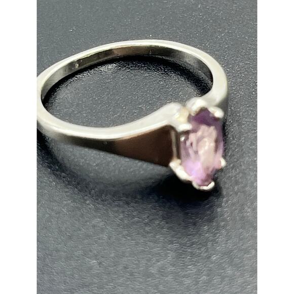 925 Sterling Silver Marquise Prong Amethyst February Estate Signed Ring 8.75 - Picture 6 of 11